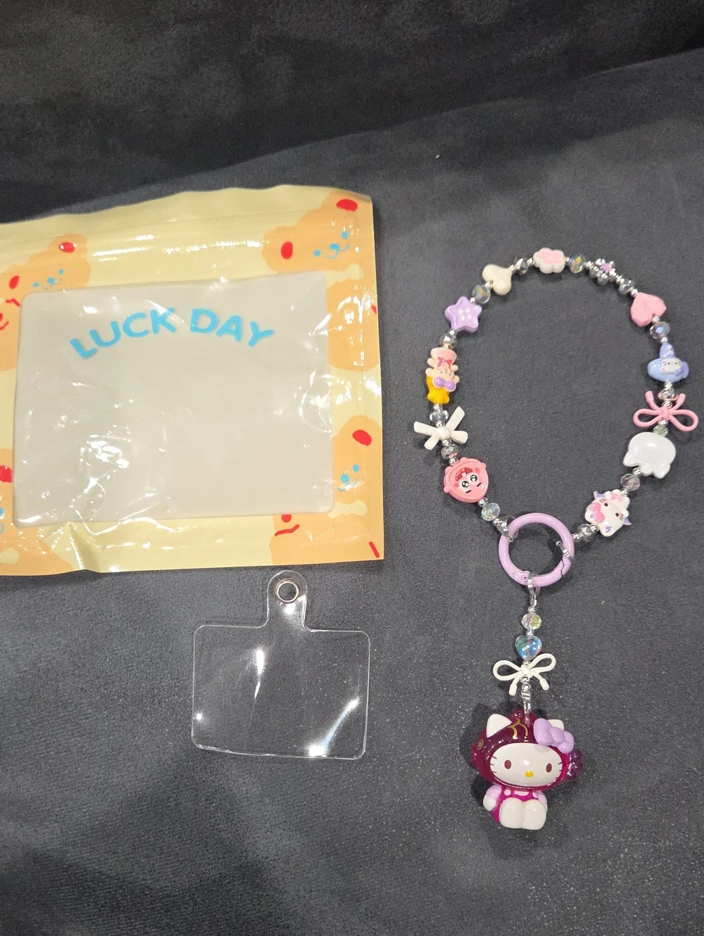 Sanrio Purple and Pink Character Beaded Lanyard with Hello Kitty Charm